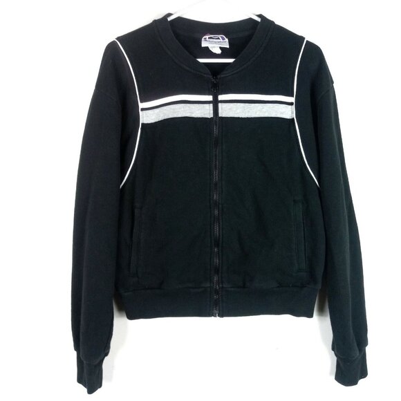 Champion Jacket Womens M Black Full Zip Retro Varsity Athleisure Sweatshirt - Picture 1 of 5